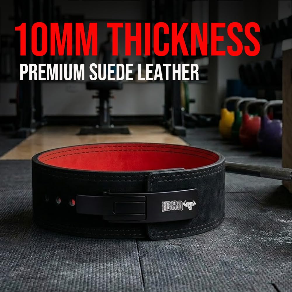 IBRO Powerlifting Lever Gym Belt – Power 10MM Extreme Heavy Duty Genuine Leather Belts - Squats Deadlifts Bodybuilding Weight Lifting IPF Power Lifting Strongman for Men BlackRed S