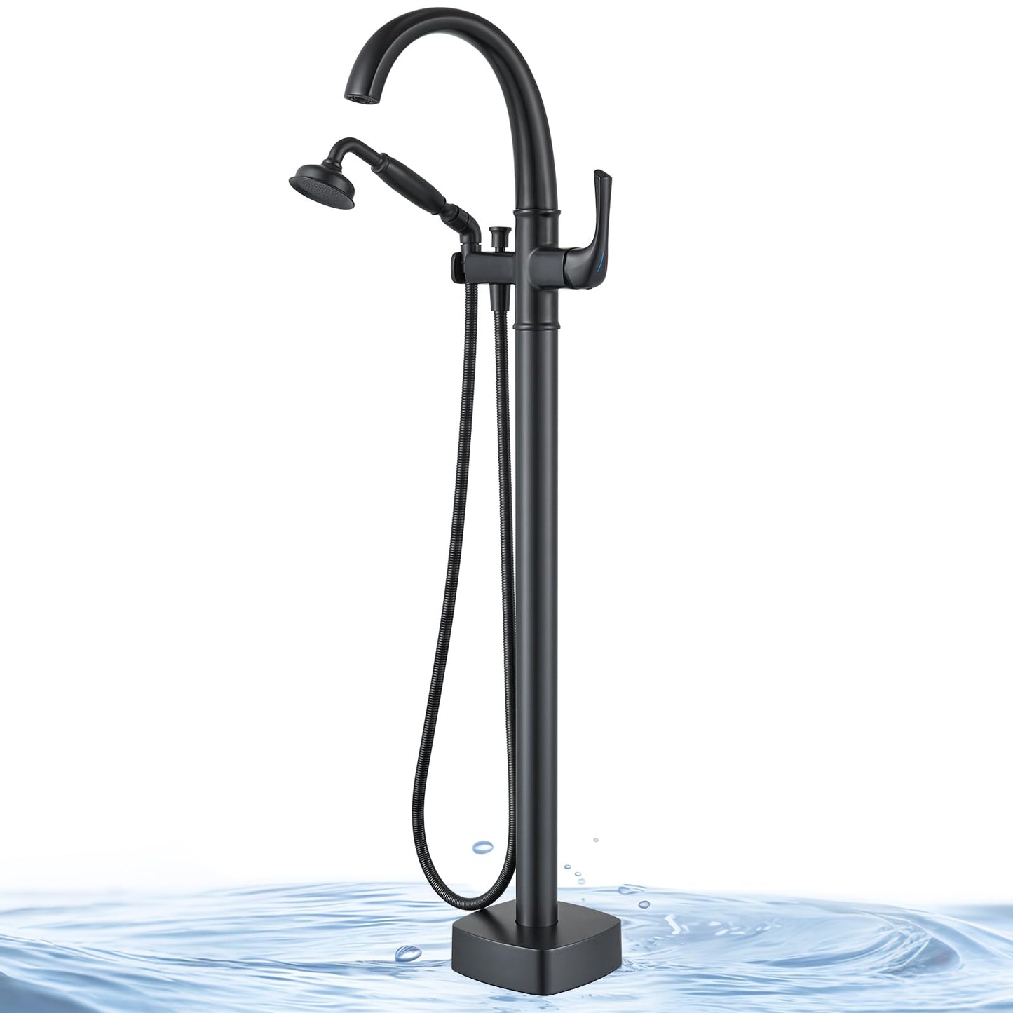 Free Standing Tub Faucet, Jabbol Luxury Freestanding Bathtub Faucet with Sprayer, Brass Bathroom Floor Mount Tub Filler, Matte Black (JB-8811BK)
