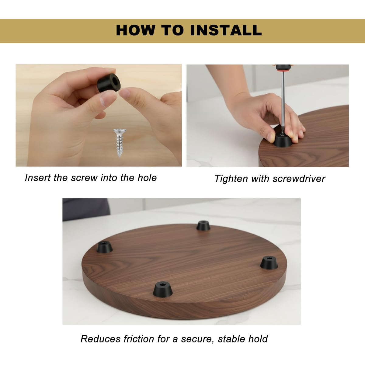 24PCS Hard Rubber Feet for Cutting Board(0.79X0.5inch), Furniture Pads with Screws, Kitchen Countertop Protectors for Boards and Appliances