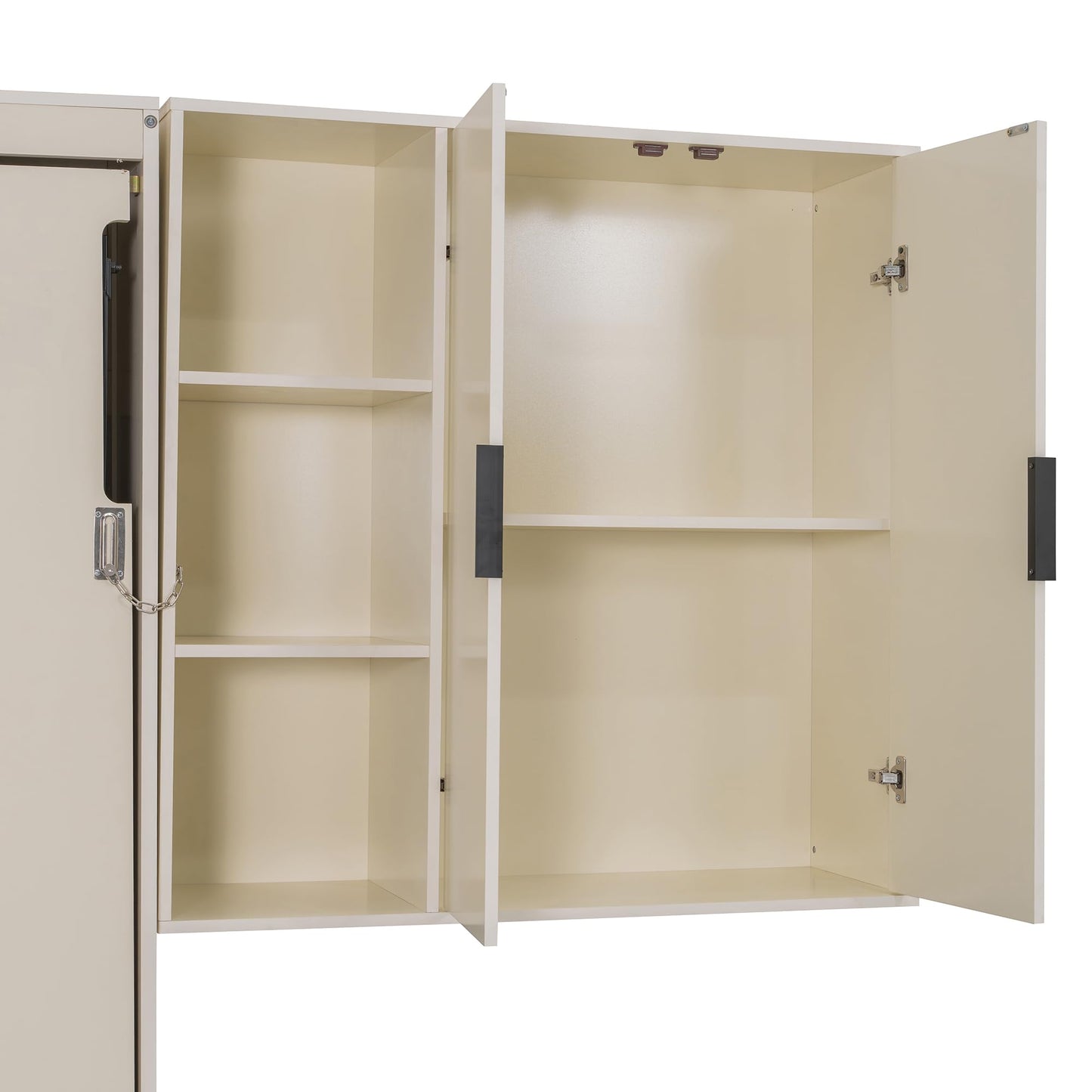 Murphy Bed Queen Bed Frame with Headboard,Hydraulic Storage,Sofa,Hydraulic Lift Wood Wall Murphy Beds w/Shelves & Drawers,LED/USB Lighting,Desk,2 Pillows,Hideaway Bedframe for Bedroom,Beige