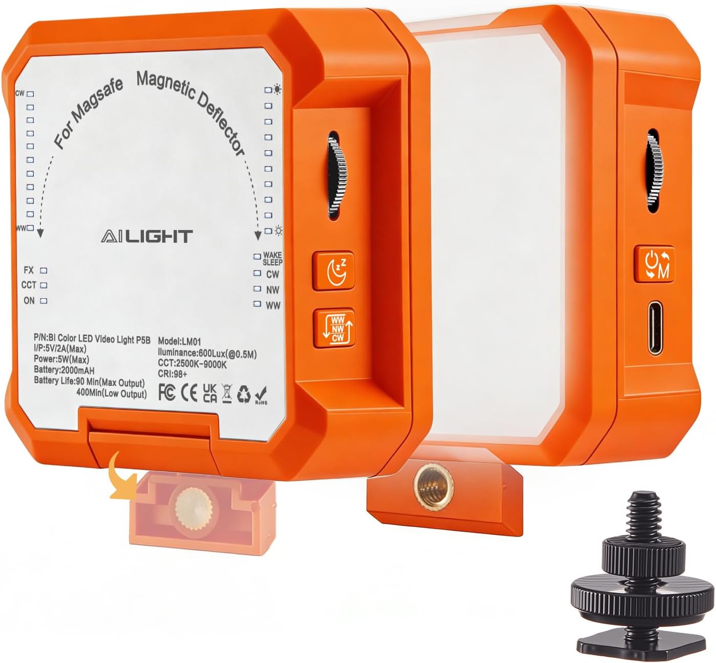 ailight 98+ 2500-9000K) 2000mAh Magnetic LED Video Light, Portable Camera Lights for Content Creator(CRI & Rechargeable