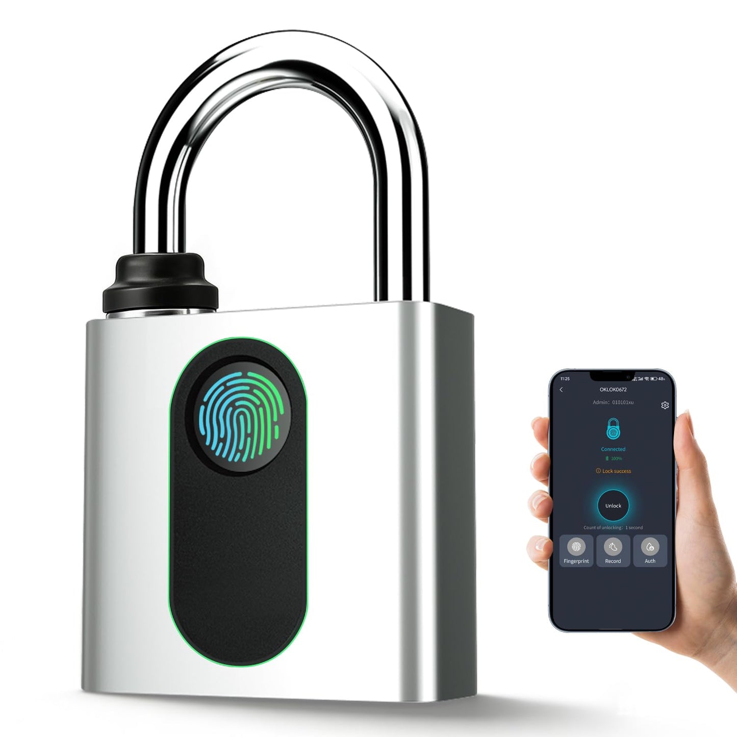 OKLOK Fingerprint Padlock with Remote Authorization Smart Pad Lock for Outdoor Courtyard Warehouse Doors Anti-Theft Gym Locker Lock (Small)