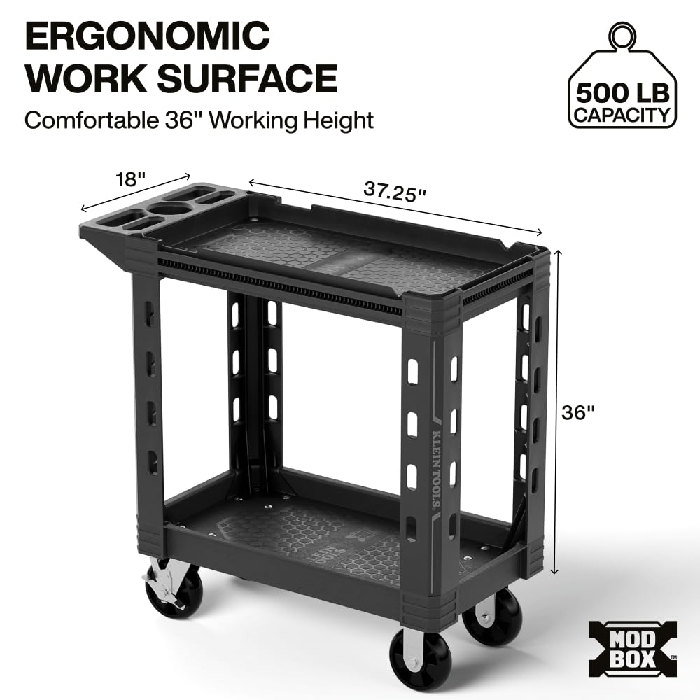 KLEIN TOOLS 54834MB MODBox Service Utility Cart, 18-Inch Width, 6-Inch Wheels, Rolling Storage Cart, Heavy Duty 500lb Capacity for Office, Jobsite or Warehouse