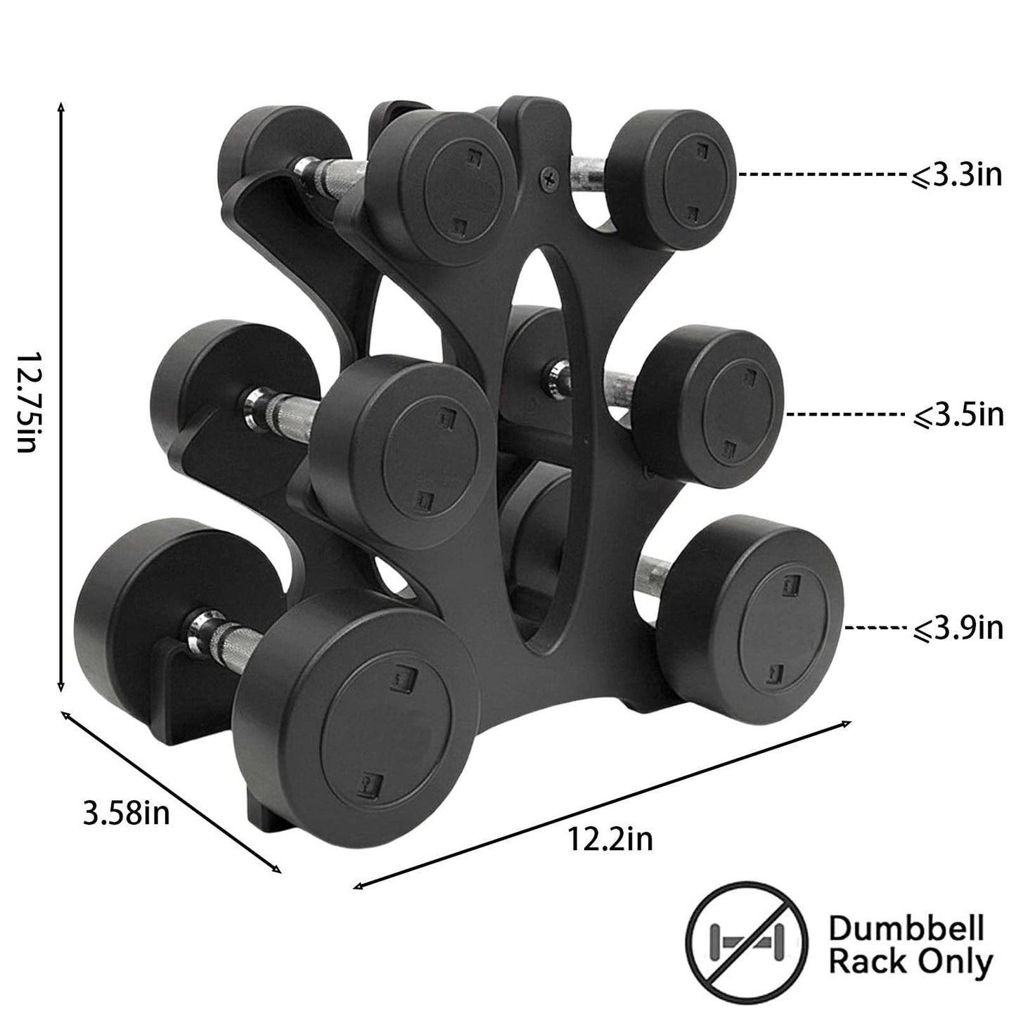 3-Tier Dumbbell Rack Only for Home Gym Women Dumbbell Holder with Handle Weight Racks For Free Weights Dumbbell Tower (Dumbbells Not Included)