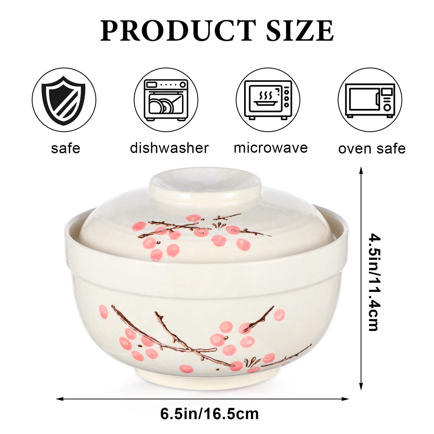 mekueeex 2 Pack Ceramic Ramen Noodle Bowl, 27 OZ Big Ramen Bowl with Lid, Japanese Hand-Painted Ceramic Tableware, Durable Floral Soup Bowl for Noodles, Porridge, Rice, Dishwasher Safe(Pink, Beige)