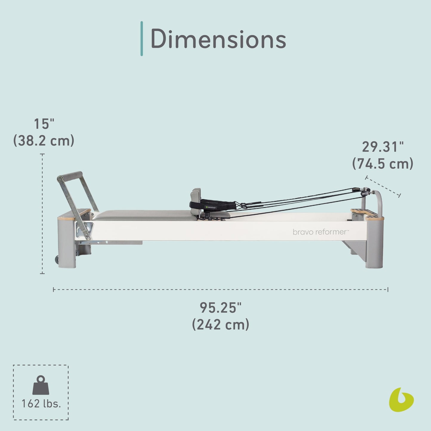 Balanced Body Bravo Reformer, Pilates Apparatus for Studio and Home Workouts, Dove