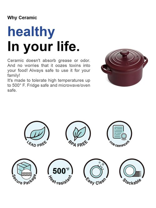 LE TAUCI 3 Quart Ceramic Dutch Oven - Lightweight, Non-Toxic, No Seasoning Needed- Oven, Microwave & Dishwasher Safe, Dutch Oven Pot with Lid for Sourdough, Soup & Stew, Burgundy Red