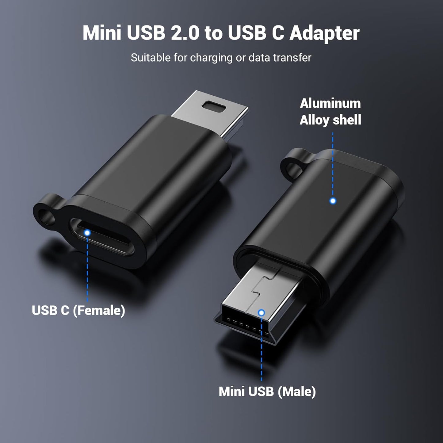 Fidioto 2.0 Cam/MP3 etc.(5 Pack) USB Mini Adapter,USB-C to Mini-USB Adapter, Type C Female to Mini USB Male Converter
