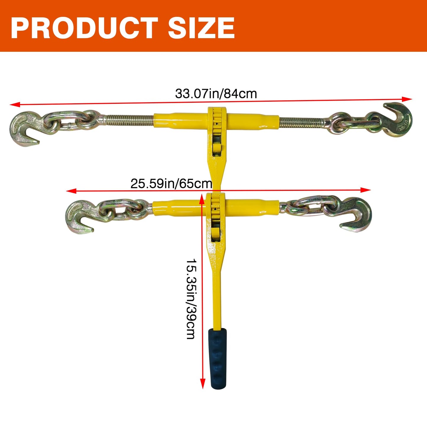 Ratchet Chain Binders,Heavy Duty Load Binders with Grab Hooks,9200 LBS Secure Working Load,Tie Downs for Grade 70-80 Transport Chain,for Towing,Hauling,Flatbed Trailers,3/8''-1/2", 4 Pack