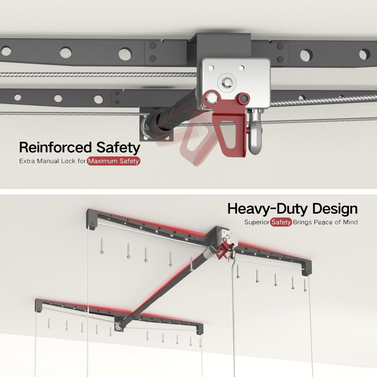 Overhead Garage Storage Rack for 8-10 FT Ceiling, 4x4 FT Ceiling Storage Racks with Safety Lock, Ideal for Garage Storage Mounted Lift System and Storage Organizer, 250lbs Capacity