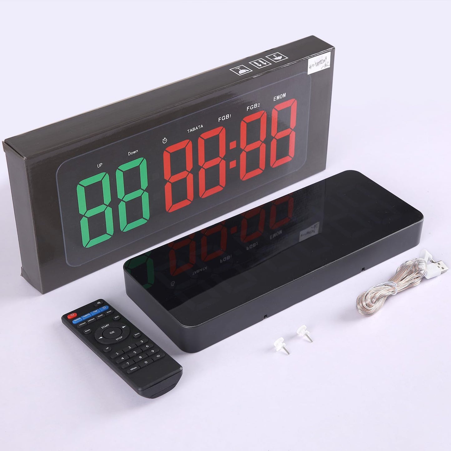 PELLOR Gym Timer Clock, Interval Timer with Function Mode Display, Countdown/UP Stopwatch Adjustable Brightness with Remote Control, 3'' Large Digits Digital Wall Clock for Home Gym Room