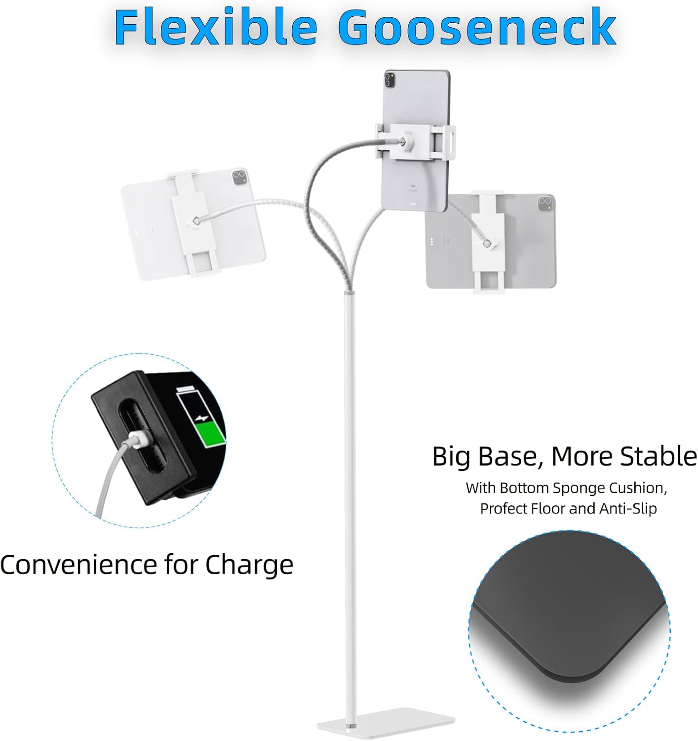 cretopwin (3.5''-9.7''), Tablet Floor Stand Holder with Flexible Gooseneck and Stable Base, Compatible with Tablet