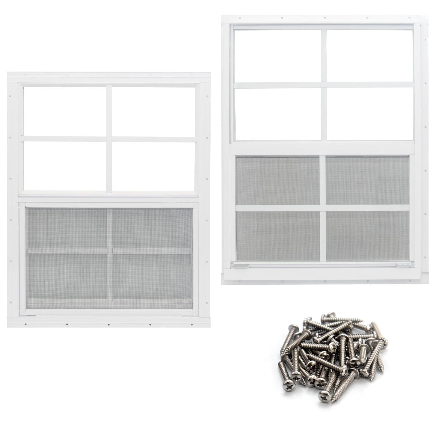 NeatiEase 2 Pack Shed Window, 24" x 36" Flush Mount Window with Tempered Glass and Fiberglass Screen for Shed, Chicken Coop, Playhouse, Household, Garage