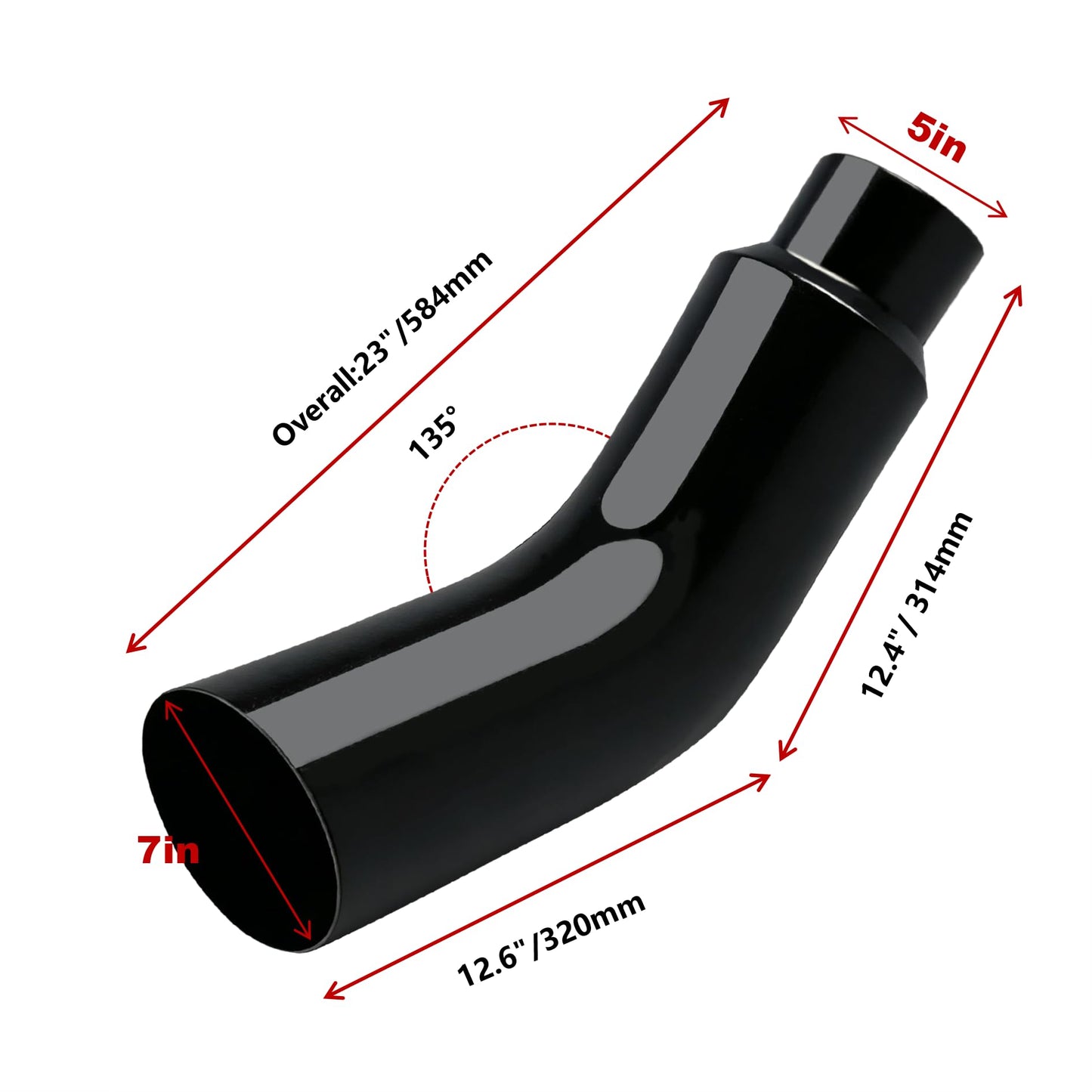 Universal 5 to 7 Inch Exhaust Elbow with Clamp, Chrome & Black Spraying Diesel Exhaust Tip for Trucks and Cars