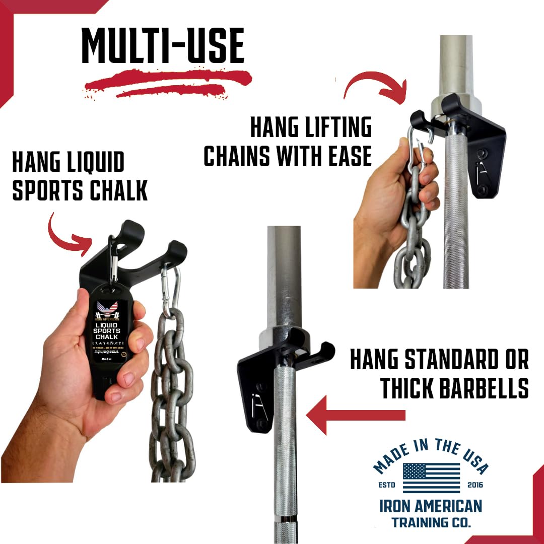 IRON AMERICAN Alpha Single Barbell Gym Wall Storage - Barbell Wall Mount Rack, Barbell Hanger 4.5 x 3.3 x 4 Inches - Holds Any Standard Olympic Barbell Hardware Included (Alpha Single Barbell)