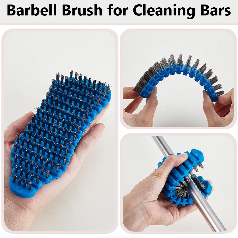 AHANDMAKER 2Pcs Barbell Brush for Cleaning Weighted Bars, TPE and Steel Wire Bristle Barbell Cleaning Brush Scrubber Weightlifting Bar Flexible Cleaner for Athletic Gym Equipment Maintenance, Blue