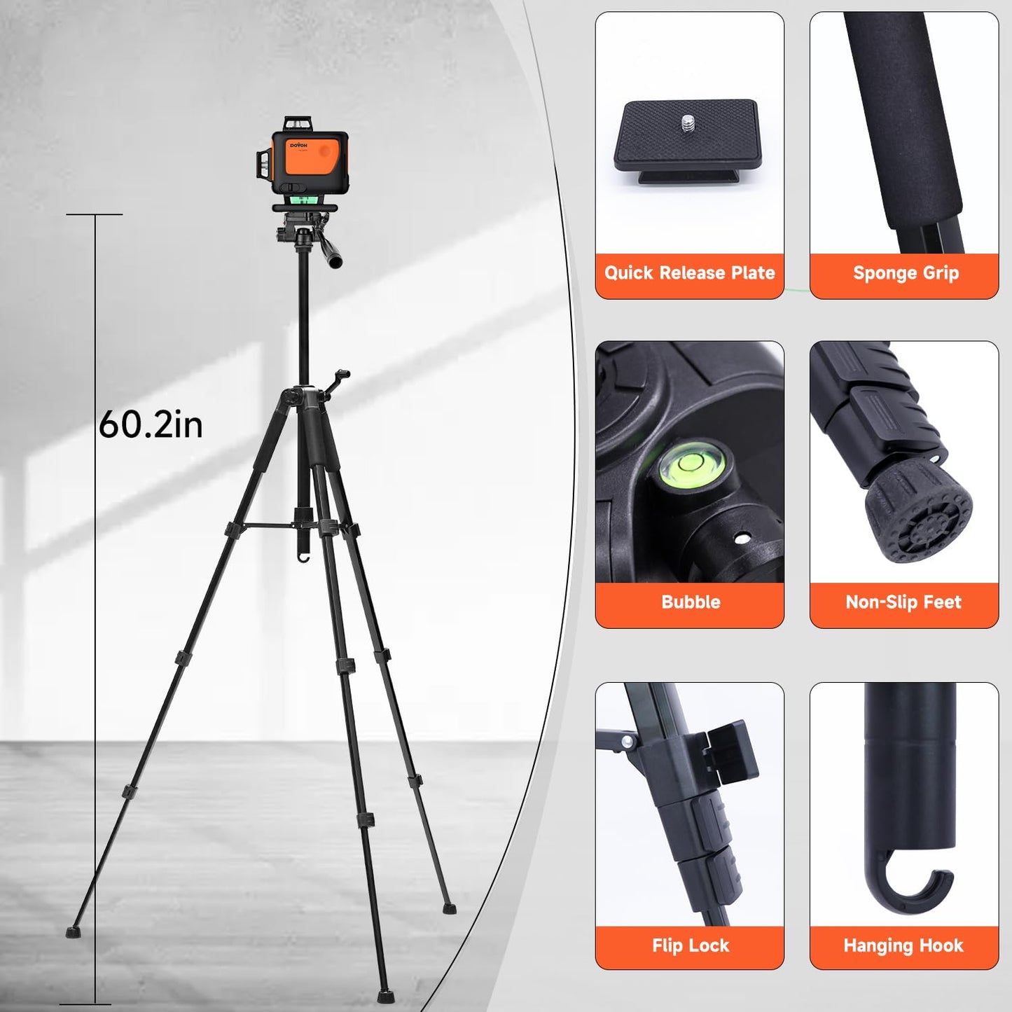 DOVOH 4D Laser Level 360 Self Leveling with Receiver, Tripod, Grade Rod, Class Ⅱ