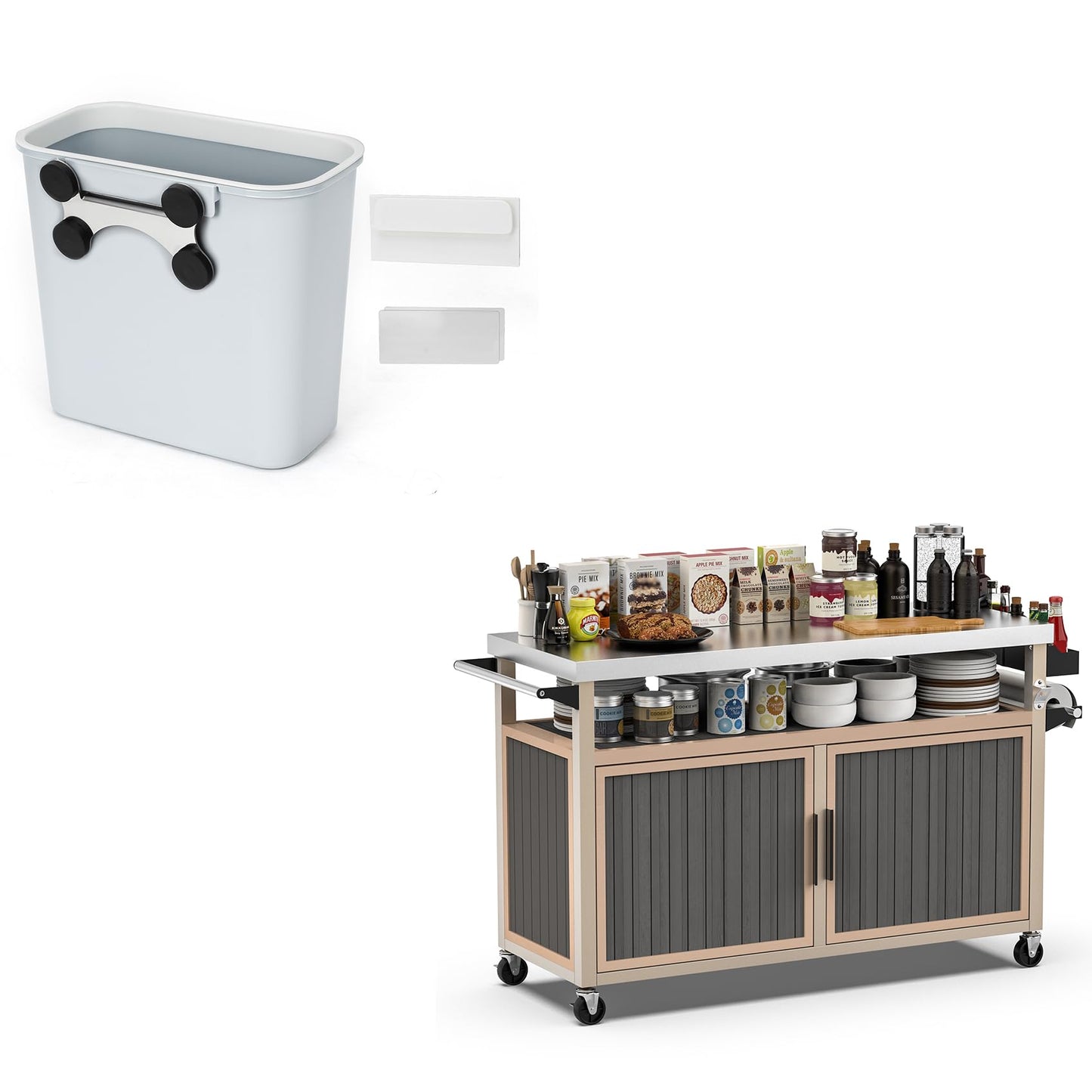 Skyflame Magnetic Hanging Trash Can and Outdoor BBQ Storage Cabinet with Wheels