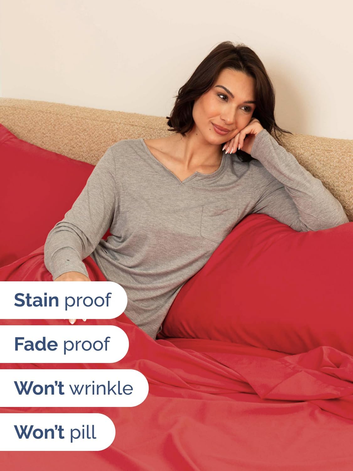 Skiennix Extra Deep Twin XL Sheet Set - 4 Piece Breathable Cooling Bedding - Soft Wrinkle-Free Red