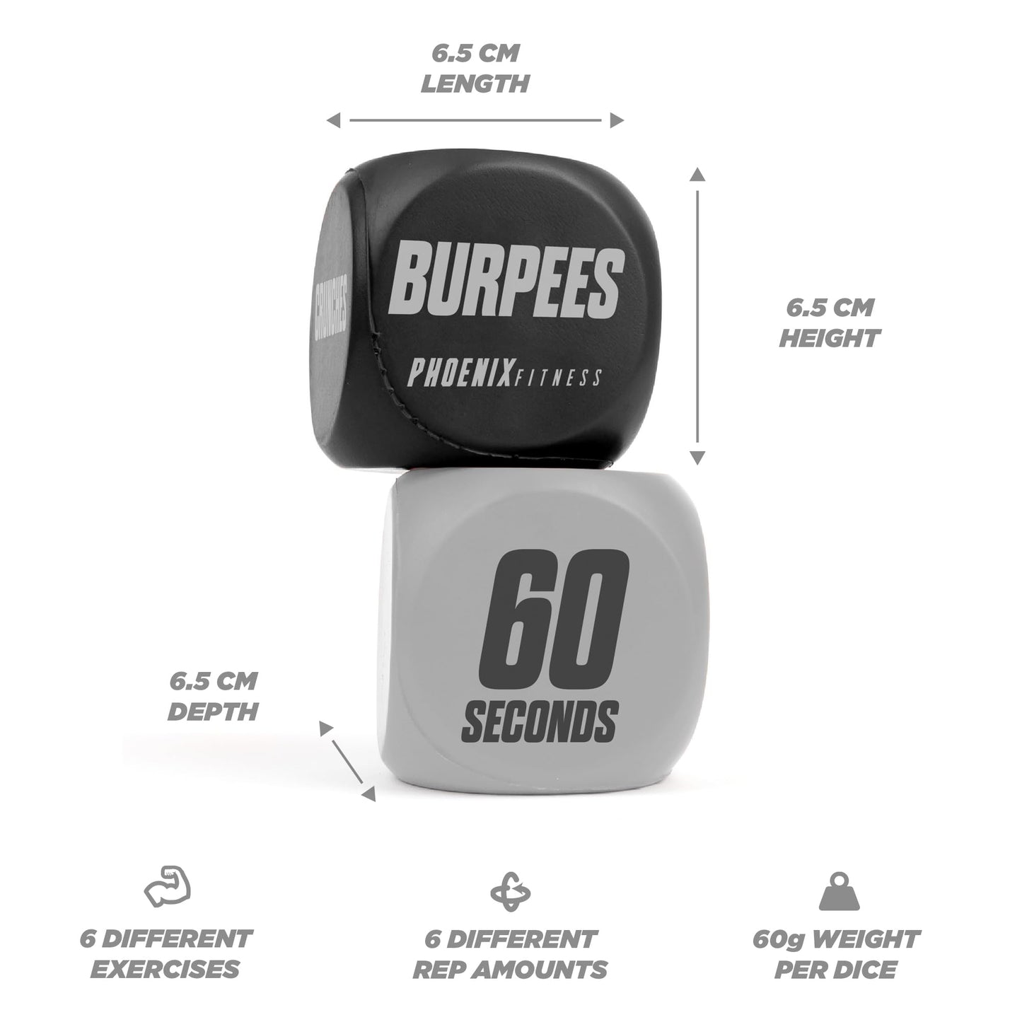 Phoenix Fitness Exercise Dice,Workout Dice Game for Cardio, HIIT Training and Exercise Classes,Training Includes Push Ups, Squats, Jumping Jacks, Crunches and Wildcard for Home and Gym,Black