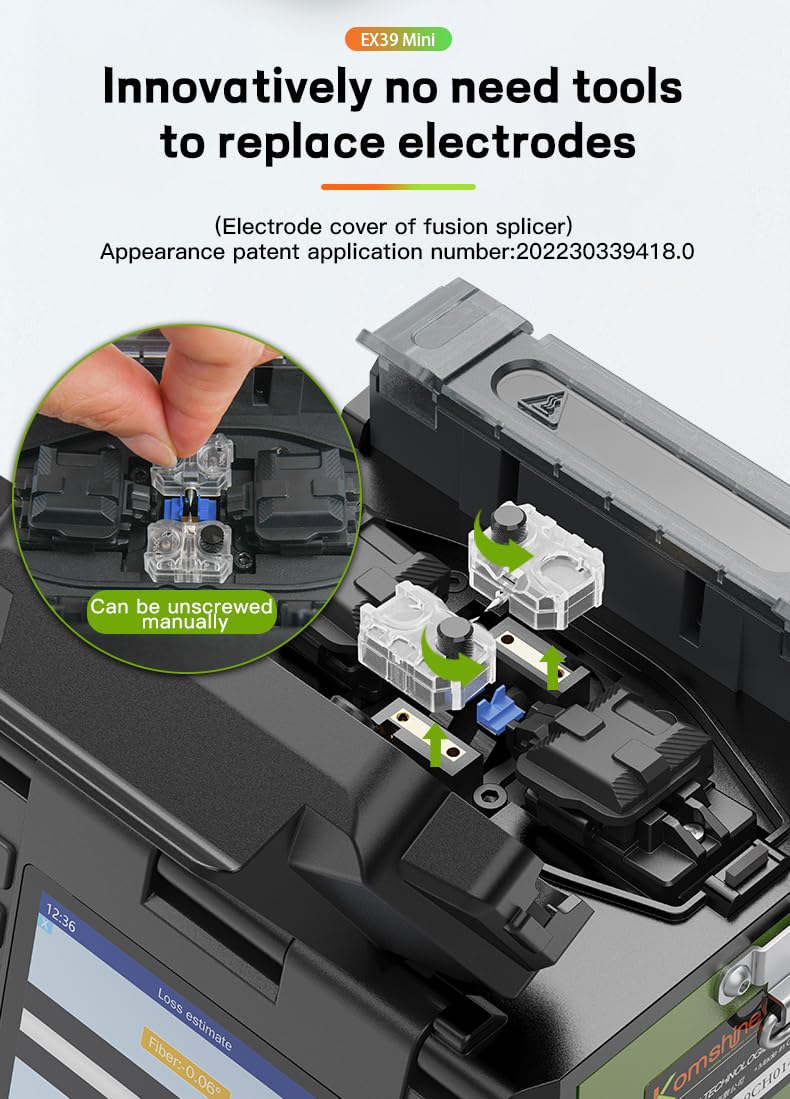 Komshine Optical Fusion Splicer EX39 FTTH Mini Fiber Fusion Splicer Machine Kit 8s Fast Splicing Fast-Heating 18s w/Fiber Cleaver FC-20 + Multi-Functional FTTH TFS-40D Toolkit