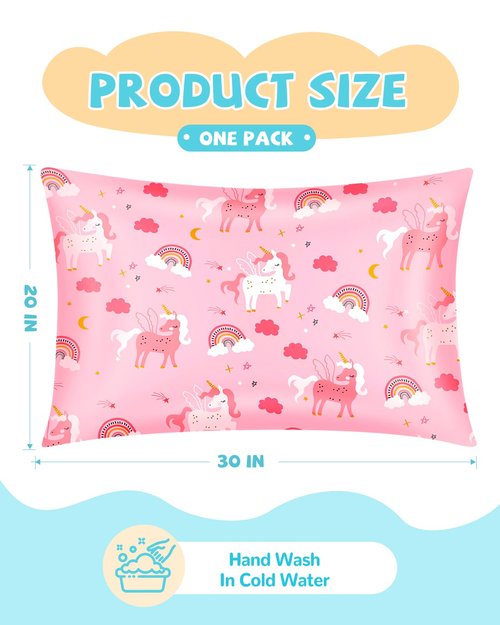 Miss Adola 1 Pack Kids Pillowcase - 30"x20" Queen Size Silk Pillowcase for Hair and Skin Silky Pillow Case Cute Cartoon Kawaii Fun for Girls Teens, Rainbow Unicorn