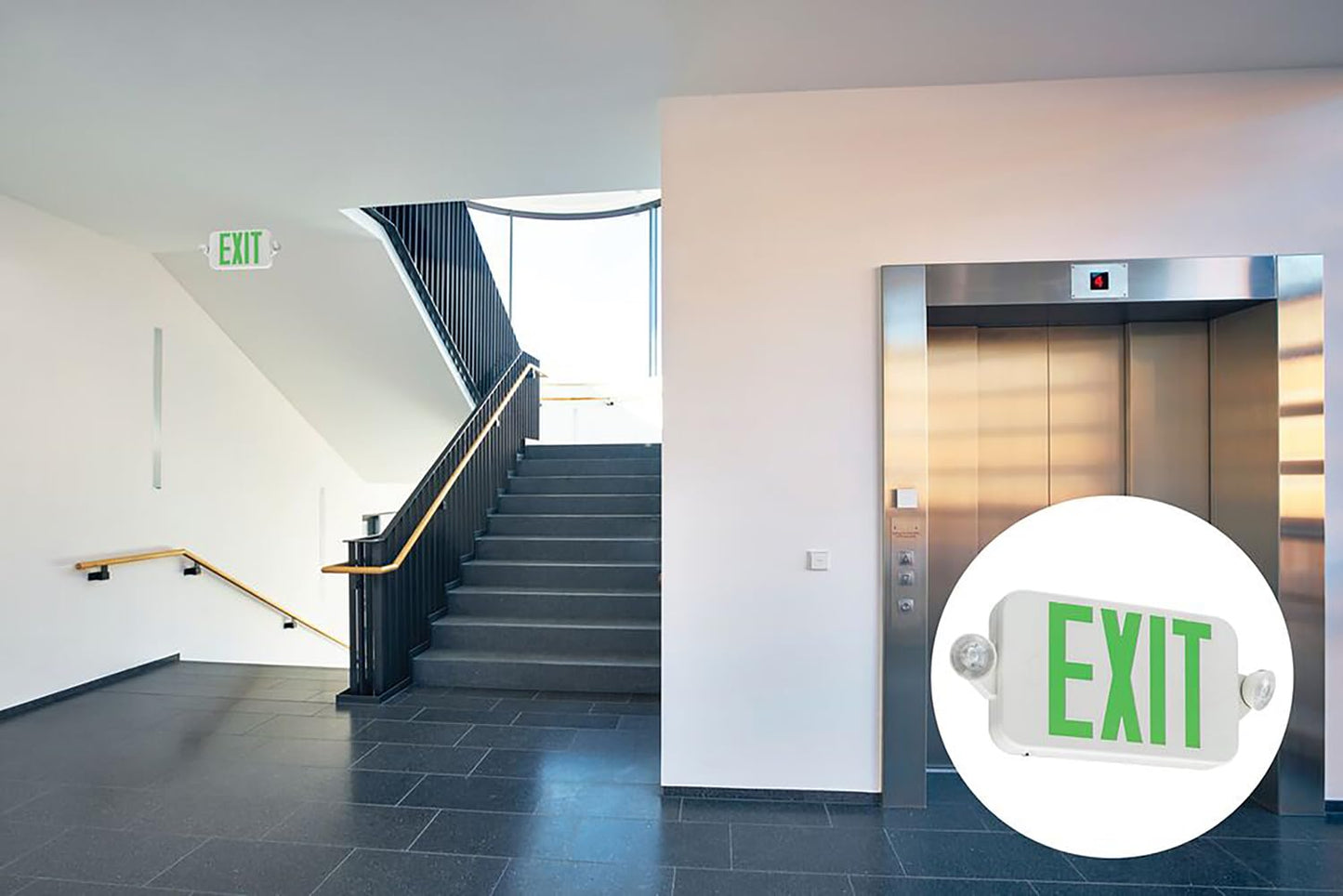 Lithonia Lighting Basics LED Exit Sign/Emergency Light Combo, Red/Green Switchable Exit Sign and Emergency Lights for Business, 2-Head Fixture, Round Lights, Remote Capacity, White (ECRG HO RD M6)