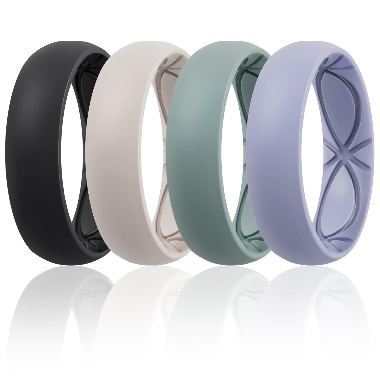 Egnaro 4/5/8 Variety Multipack Ergonomic Breathable Anniversary Rings, 6mm Wide - 2mm Thick Rubber Wedding bands women, silicone Rings Women with Half Size