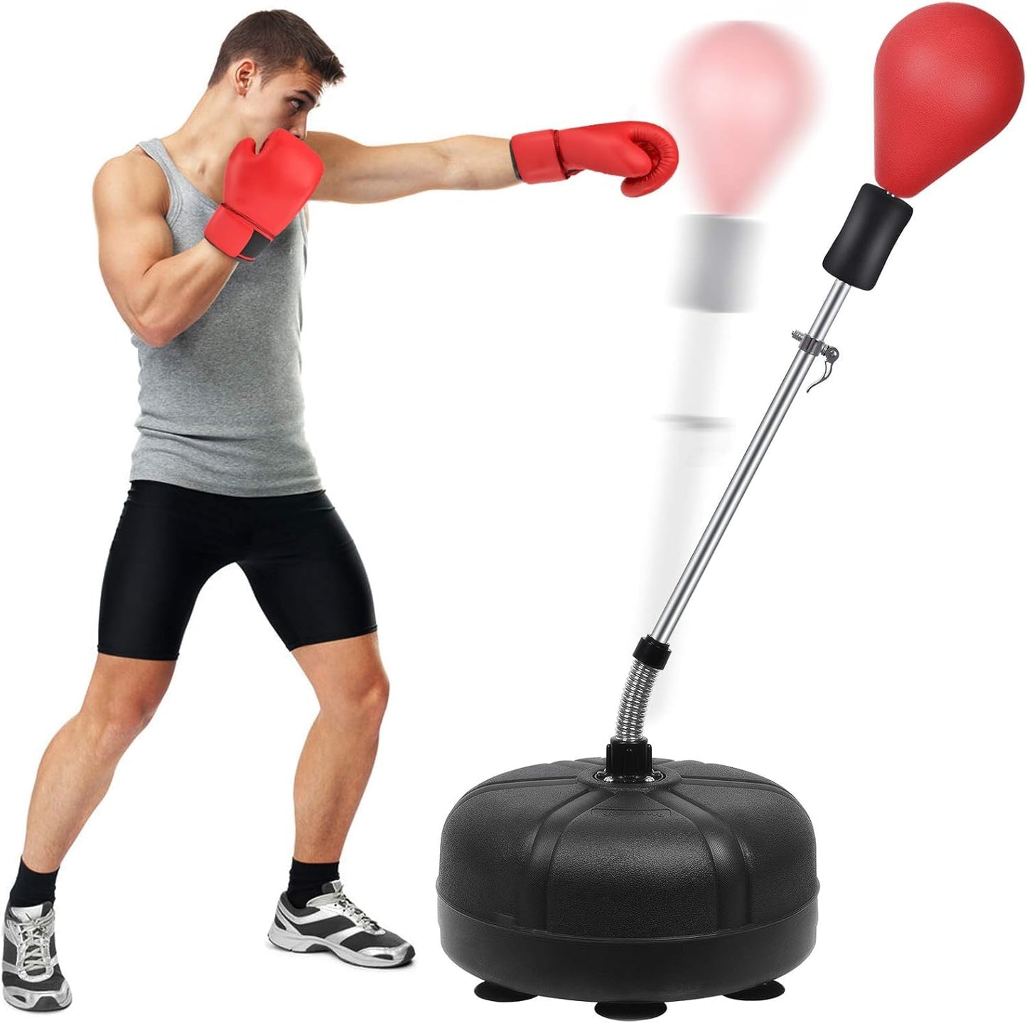 Punching Bag with Stand for Adults, Adjustable Height Free Standing Boxing Reflex Bag, Ideal for MMA Reflex Speed Training, Fitness,Punching and Muscle Building