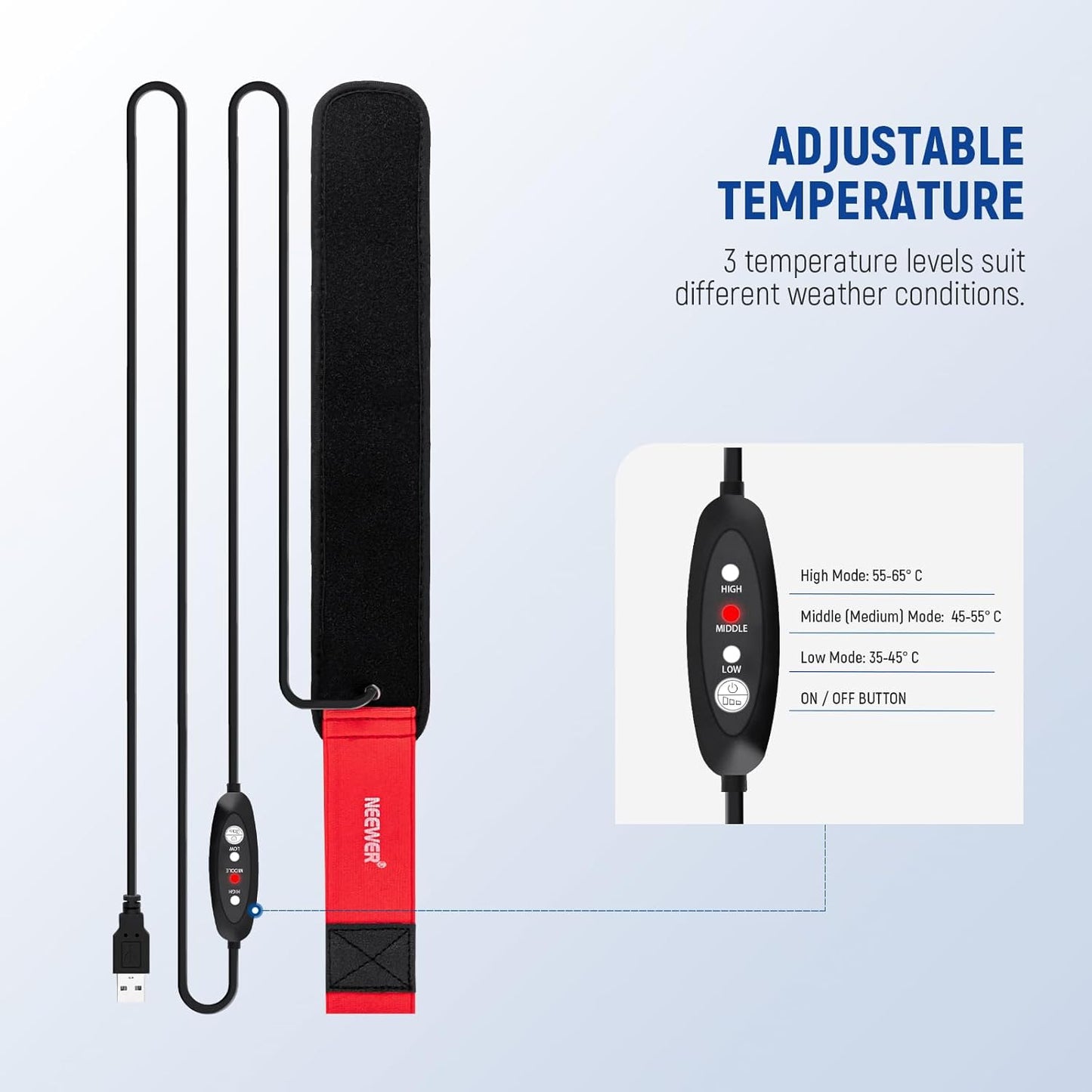20"/500mm 3 Settings, HW-20B NEEWER USB Lens Heater Warmer with Temperature Dew Heater Strip Prevents Dew Fog