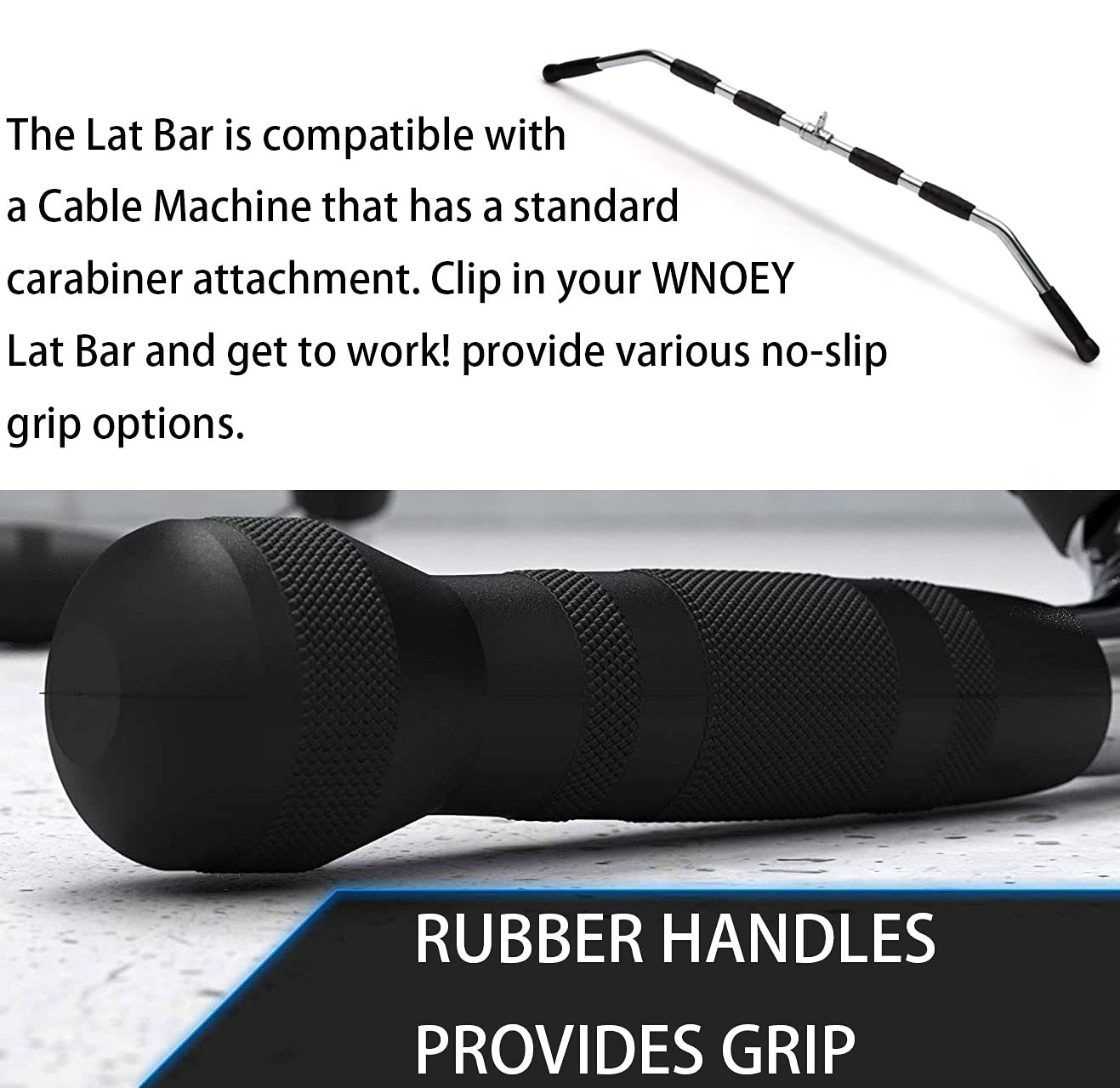 LAT Bar Cable Attachment with Rubber Handgrips, Deluxe Heavy Duty Solid Curl Bar Revolving Hanger Home Gym Cable Attachments (48 in Lat Bar)