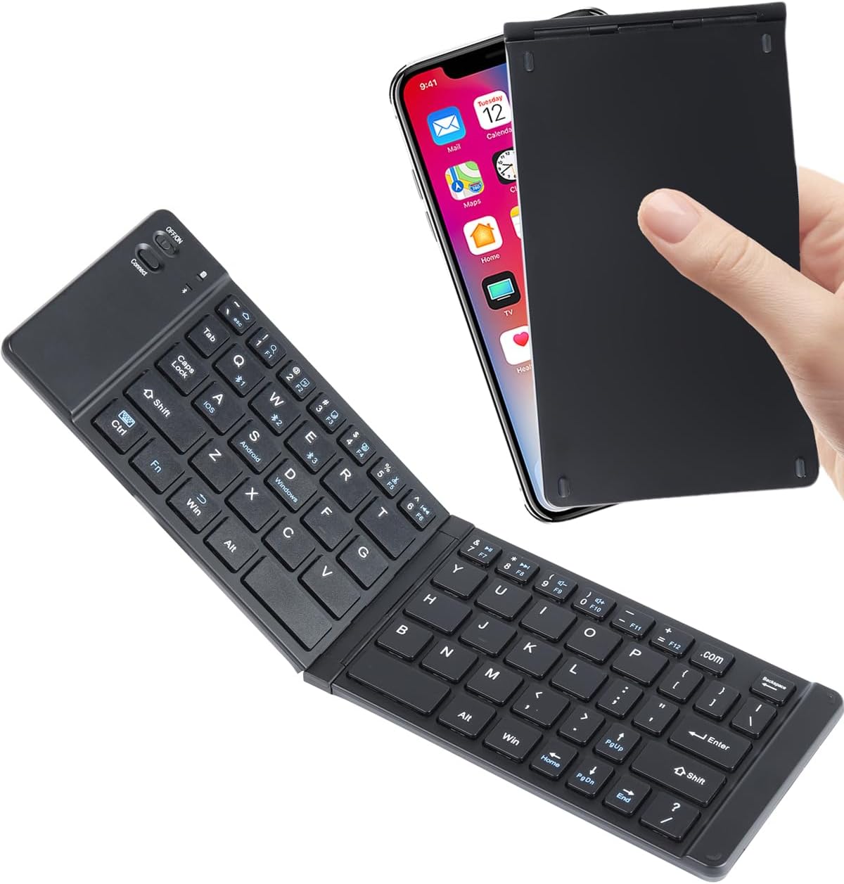 SHARE SUNSHINE Wireless Keyboard Foldable Bluetooth keyboard Slim Small Quiet Portable Compact Handheld Full Size