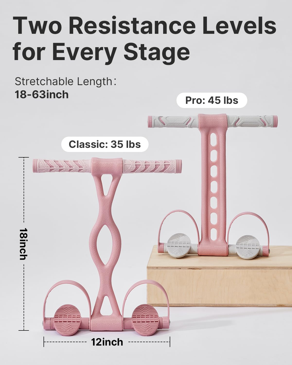 YOTTOY Pedal Resistance Band, Thick Elastic Tension Rope with Handles, Sit-Up Pull Rope Fitness Equipment for Leg, Arm, Abs, Waist, Home Gym & Yoga Training for Women & Men (Pink, 35 pounds)