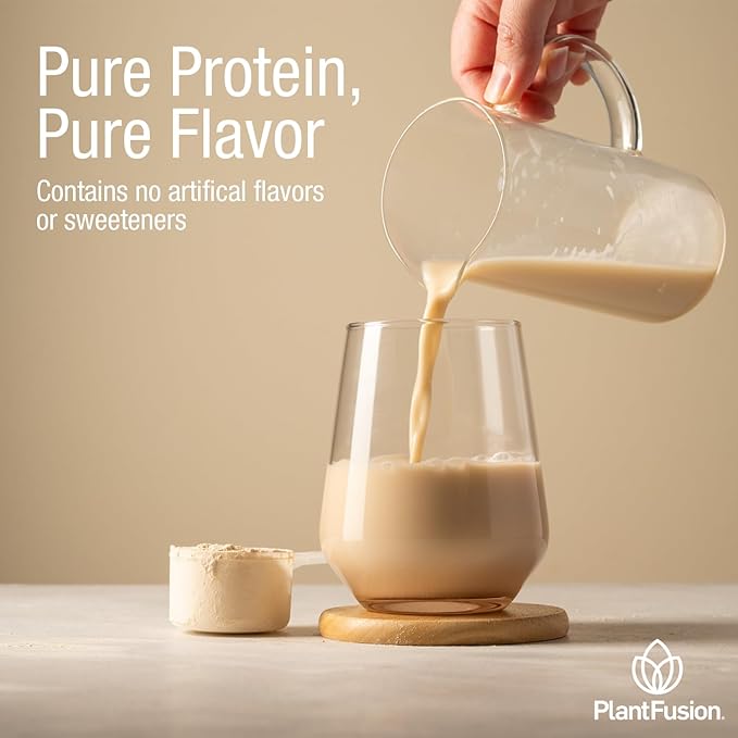 PlantFusion Complete Vegan Protein Powder - Plant Based Protein Powder With BCAAs, Digestive Enzymes and Pea Protein - Keto, Gluten Free, Non-Dairy, No Sugar, Non-GMO - Natural-No Stevia 1.85 lb