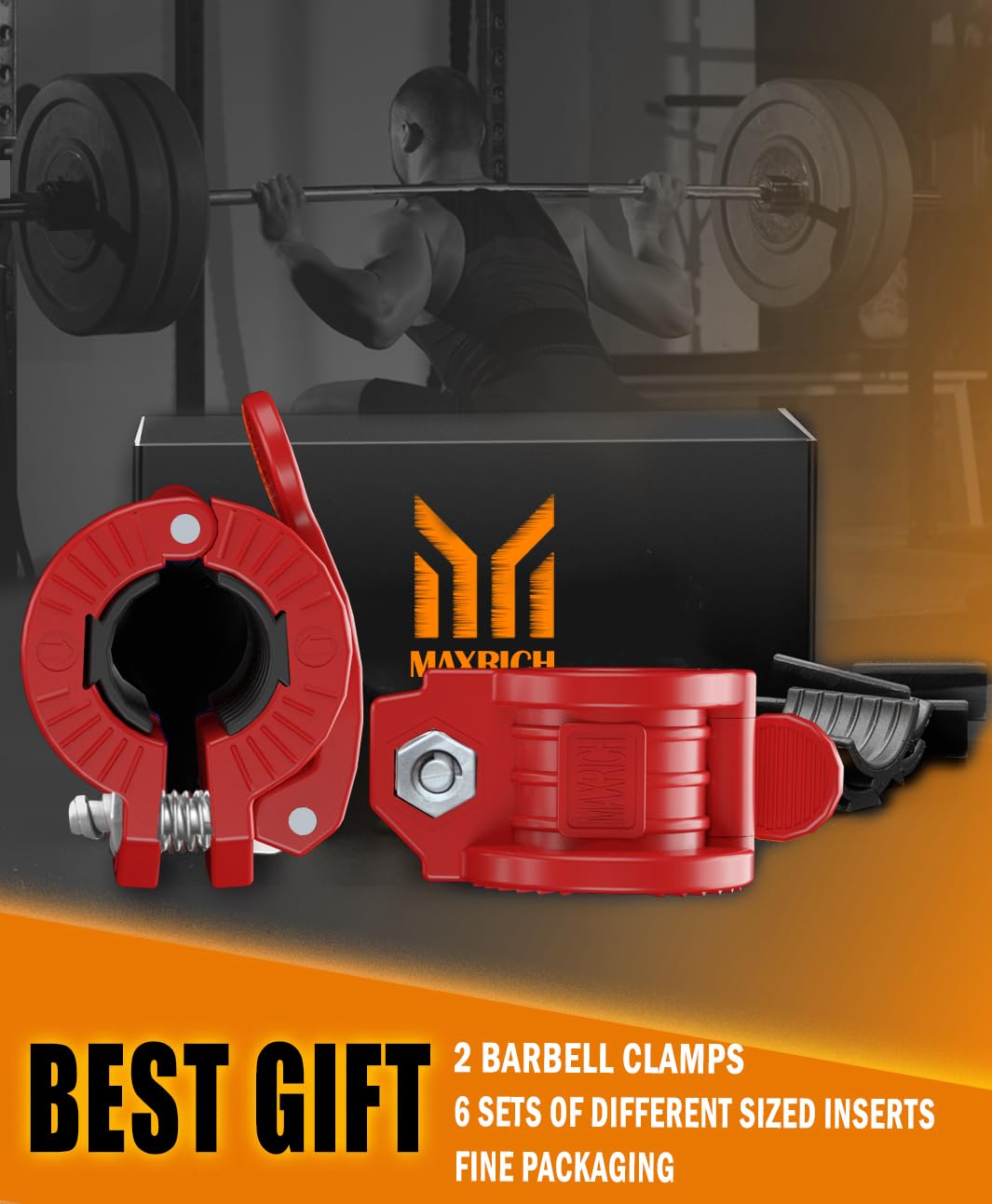 Barbell Clamps 1 Inch or 2inch - 2 PCS Adjustable Barbell Clips Quick Release Locking Weight Clips Olympic Barbell Collars (Red 0.98-1.18inch)