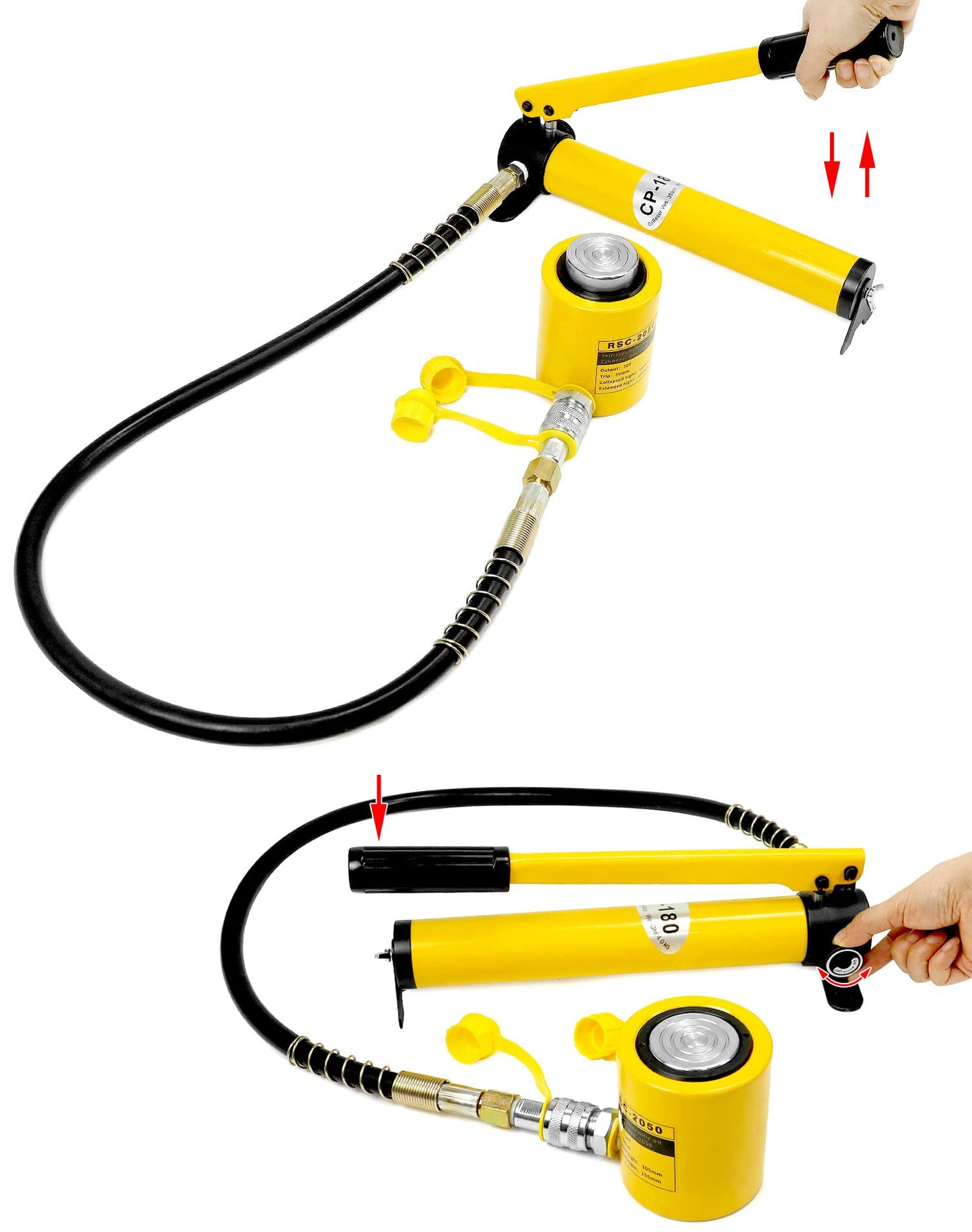 QWORK 20T Mini Hydraulic Cylinder Jack Porta Power Ram 2" Stroke, CP-180 Manual Hydraulic Hand Pump, Single Acting Lifting Cylinders for Machinery Shipbuilding