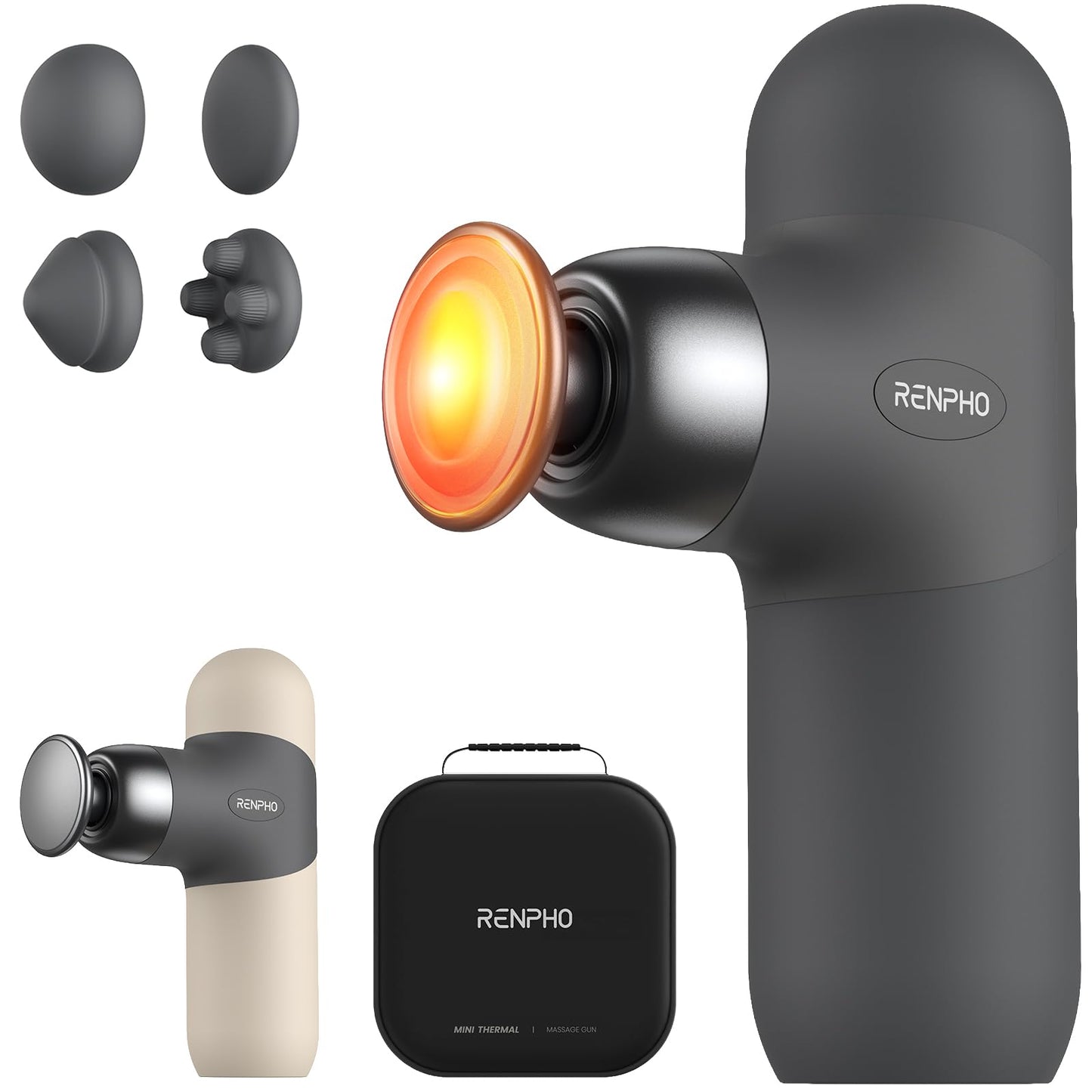 RENPHO Mini Thermal Massage Gun with Heat, Fathers Day Dad Gifts, Portable Deep Tissue Percussion Massager with 4 Heads for Neck & Back Comfort, Ultra-Quiet for Home, Office & Travel, Carry Case
