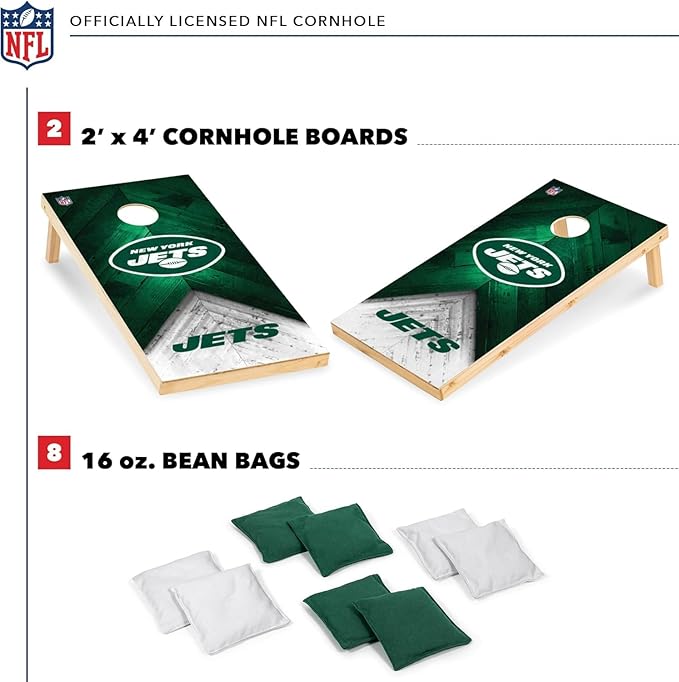 NFL Football 2' x 4' Regulation Size Solid Wood Cornhole Set with Direct Print HD Team Graphics Great Gift for Any Football Fan! Bean Bag Toss Family Outdoor Game