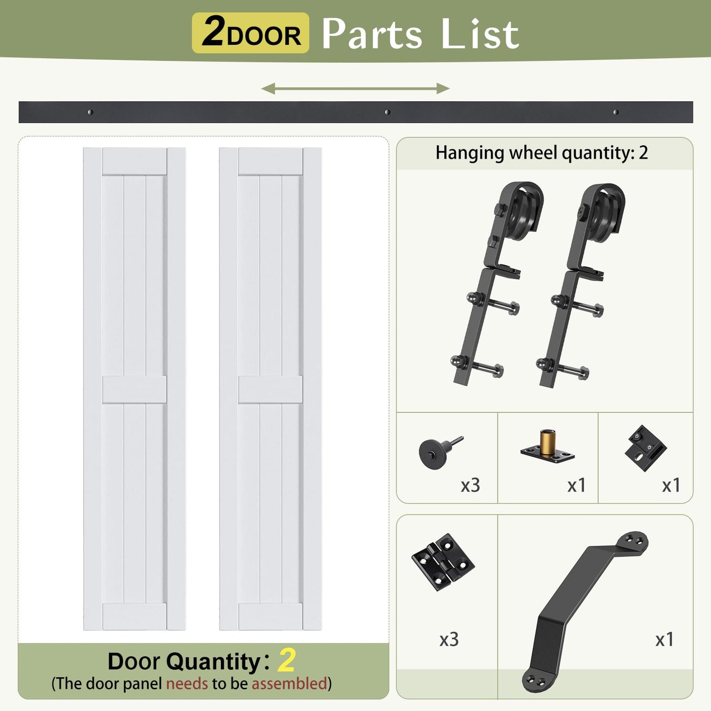Finosen Bifold Barn Door 42 x 84 in (Double 21 inch)，Bi-fold Sliding Closet Doors with Hardware Track kit Included, 3.8ft Rail for 2 Doors, MDF Wood Panel,PVC Surface, Save Space,DIY Assembly, White