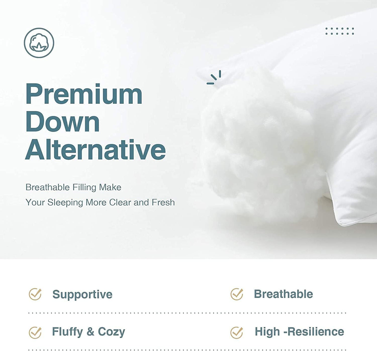 Acanva Bed Pillows - Soft Microfiber Filled for Side & Back Sleepers | King Size, White (2 Pack)