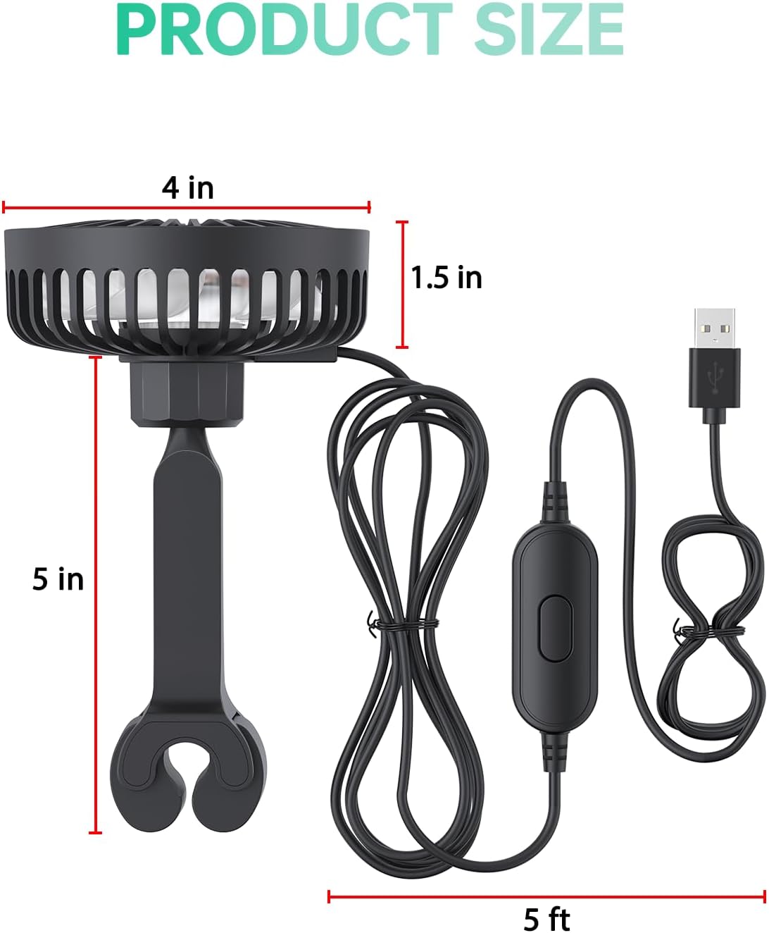 3 5V TriPole Car Fan for Rear Seat USB Powered Powerful Speed Fan with Adjustable Clip for Vehicles SUV RV