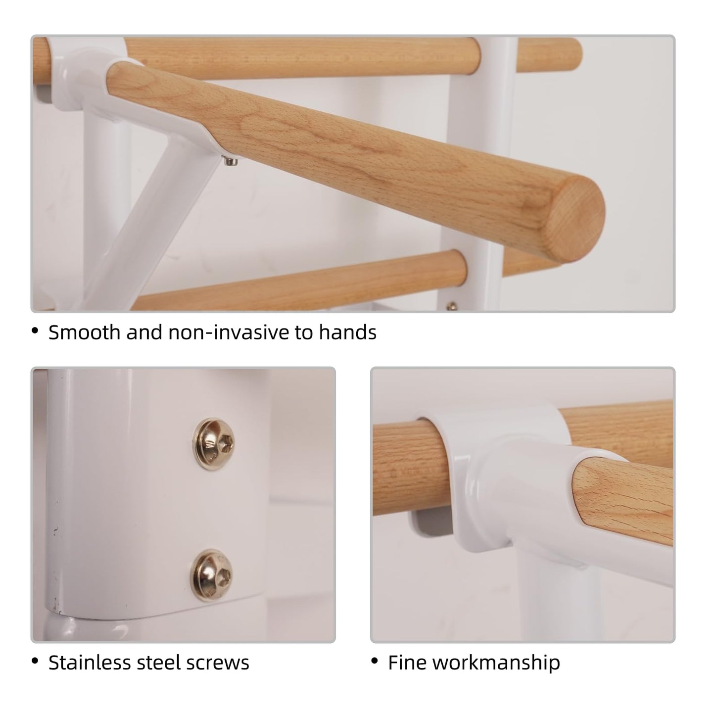 DHT Double Bar Bracket, Swedish Ladder Dip Bar Exclusive Attachment, for Home, School, Physical Therapy and Gymnastics, White