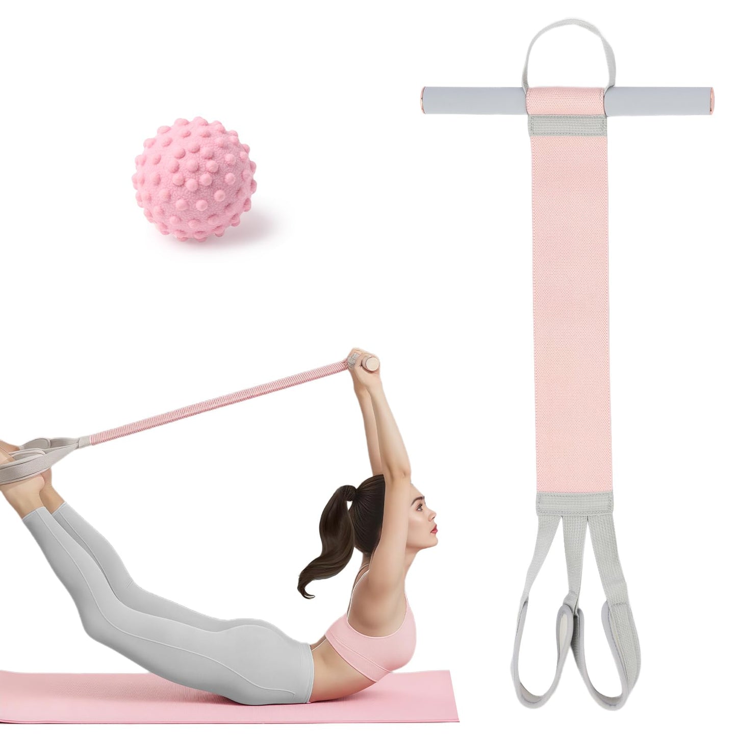Elicho 120lb Pedal Resistance Bands with Handles, Heavy Duty Elastic Pull Rope for Yoga, Sit Up, Strength Training & Home Workout(Pink)