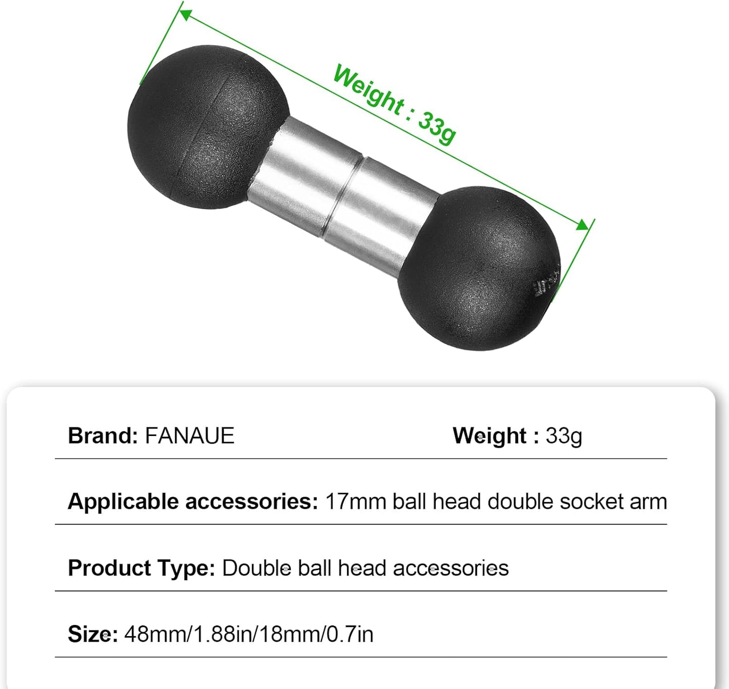 FANAUE 17mm 17mm Aluminum to Ball Head Adapter, Compatible with Garmin and Other GPS Devices with Connection