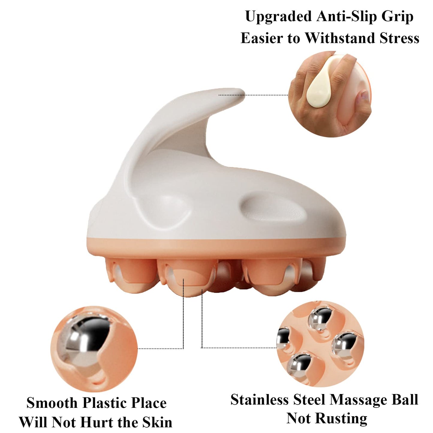 WMM Hand Held Massager, Full Body Massage Tool with Roller Ball Massager Manual 360-degree-roller for Muscle Back Neck Joint Foot Shoulder Leg Pain Relief with Portable Design