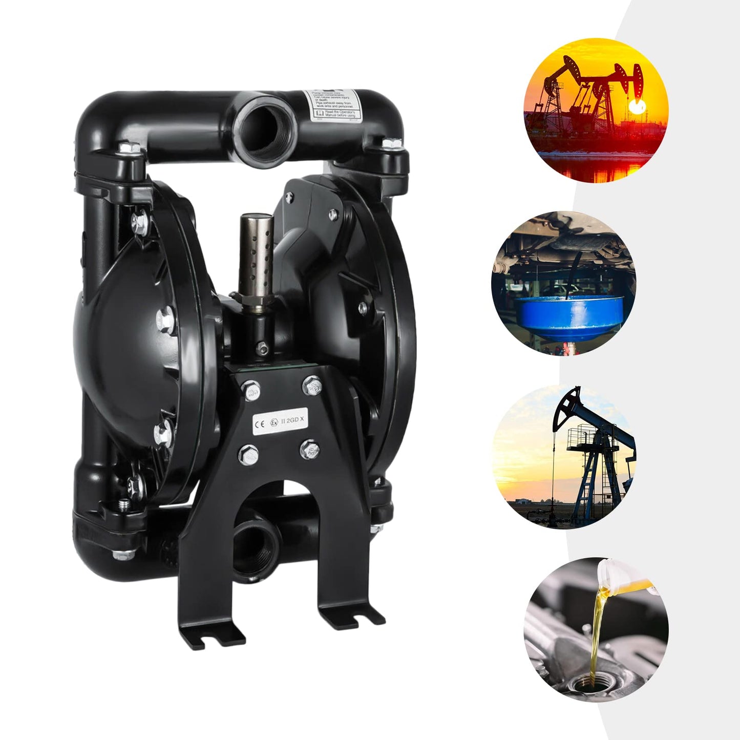 Air-Operated Dual Diaphragm Pump 1-inch Inlet & Outlet Waste Oil Diesel Air Operated Double Diaphragm Pump 35GPM Heavy Duty Pneumatic Diaphragm Transfer Pump 120PSI 150 ℉ for Industrial