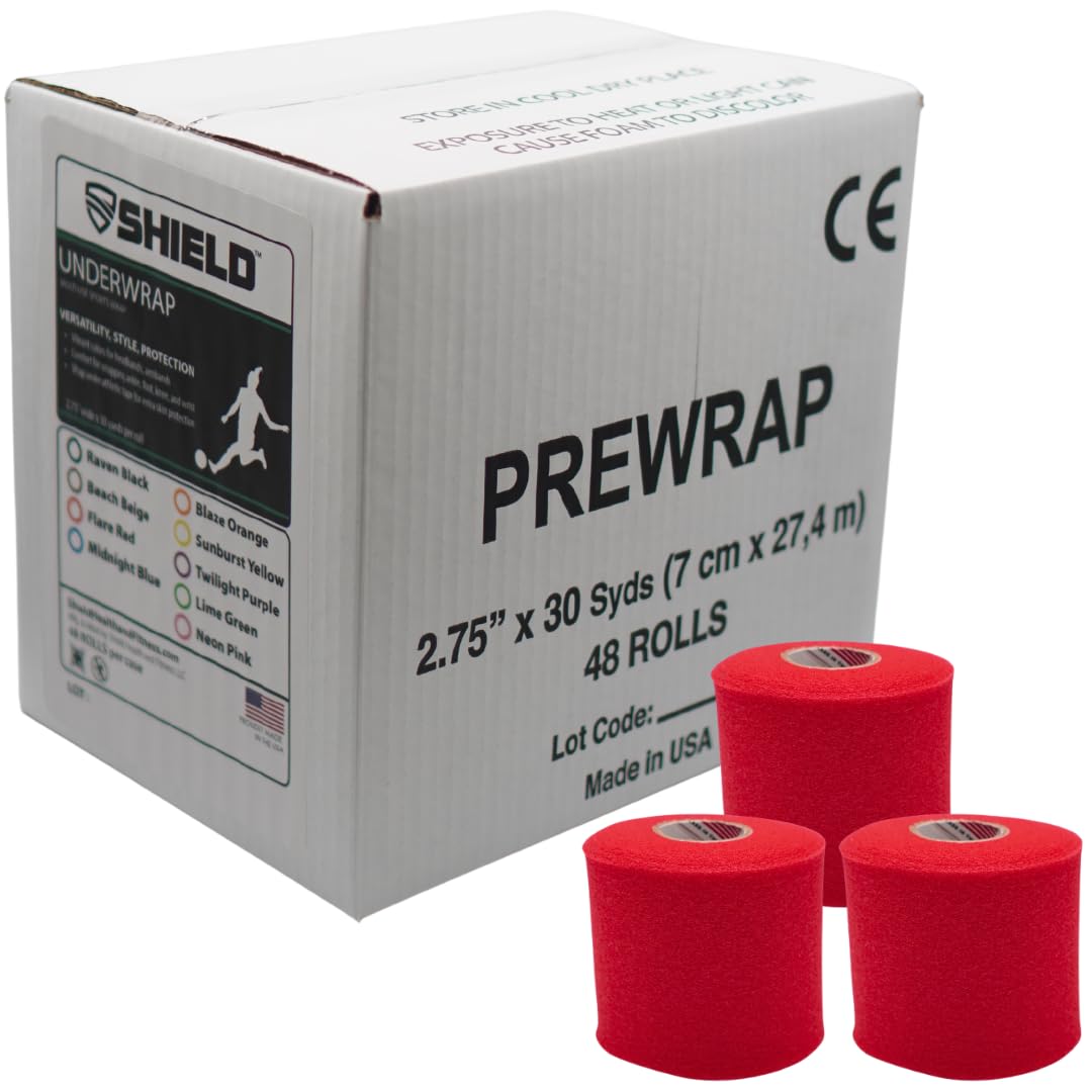 Shield Athletic Underwrap | Bulk Case of 48 Rolls of PreWrap, 2.75" X 30 SYards (Red)