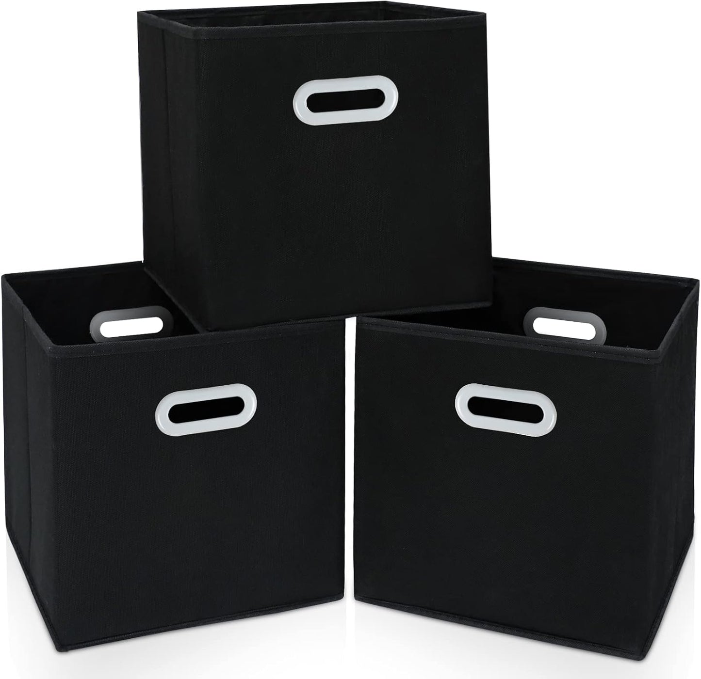 Skiennix Fabric Storage Bins - Foldable Cube Organizer with Dual Handles | Set of 3, Black