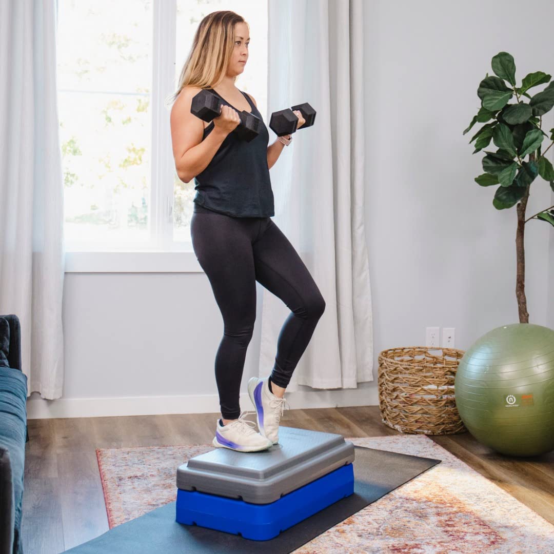 The Step Durable Stackable Step - Aerobic step Platform with Non-Slip Surface - Made in USA - Perfect Steppers for Exercise - Workout Equipment for Home,Blue