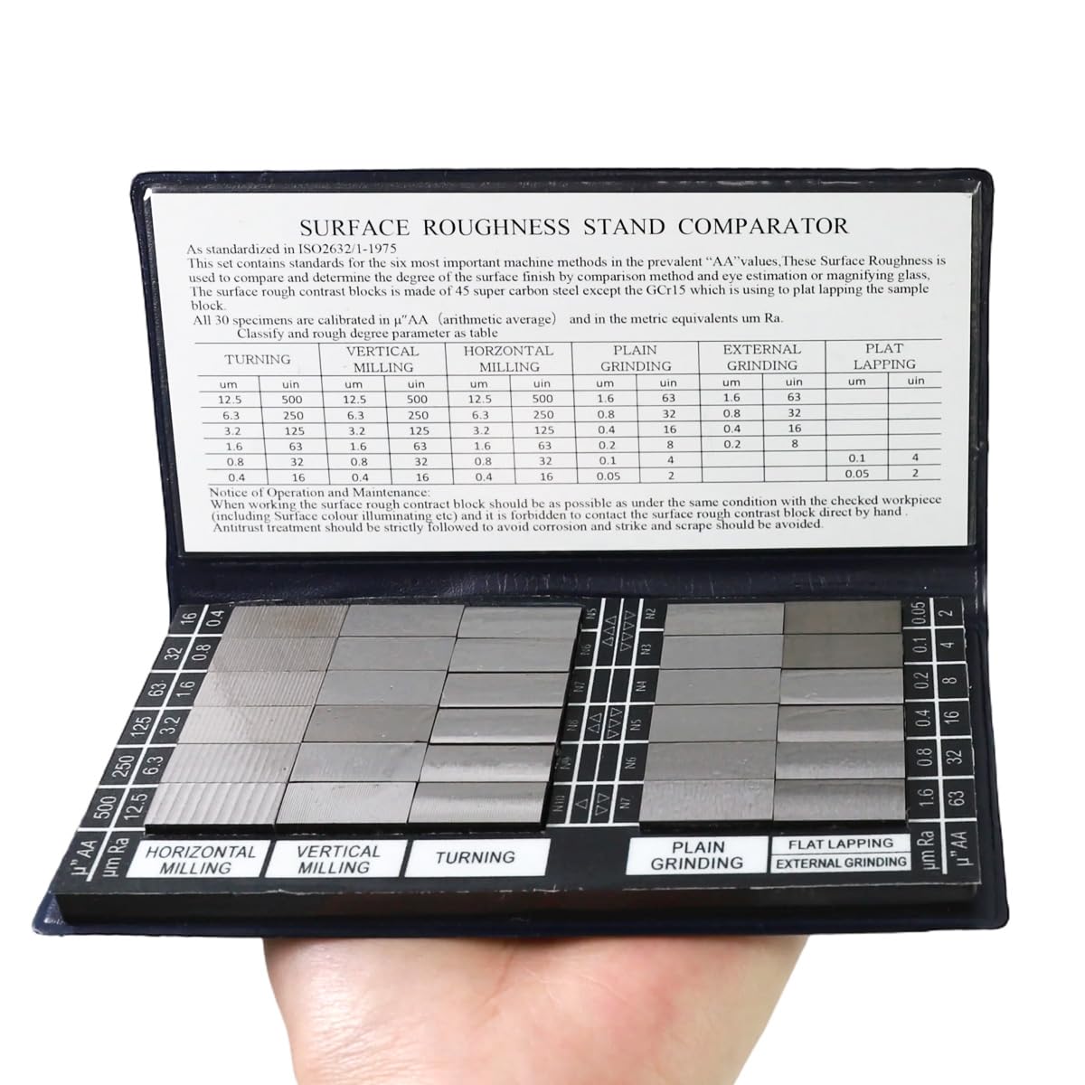 FUZIDDN Surface Finish Comparator Set, Ra 0.05-12.5μm with 30 Samples, Professional Tactile & Visual Roughness Comparison Tool for Quality Control in Machining, Grinding, Milling Processes
